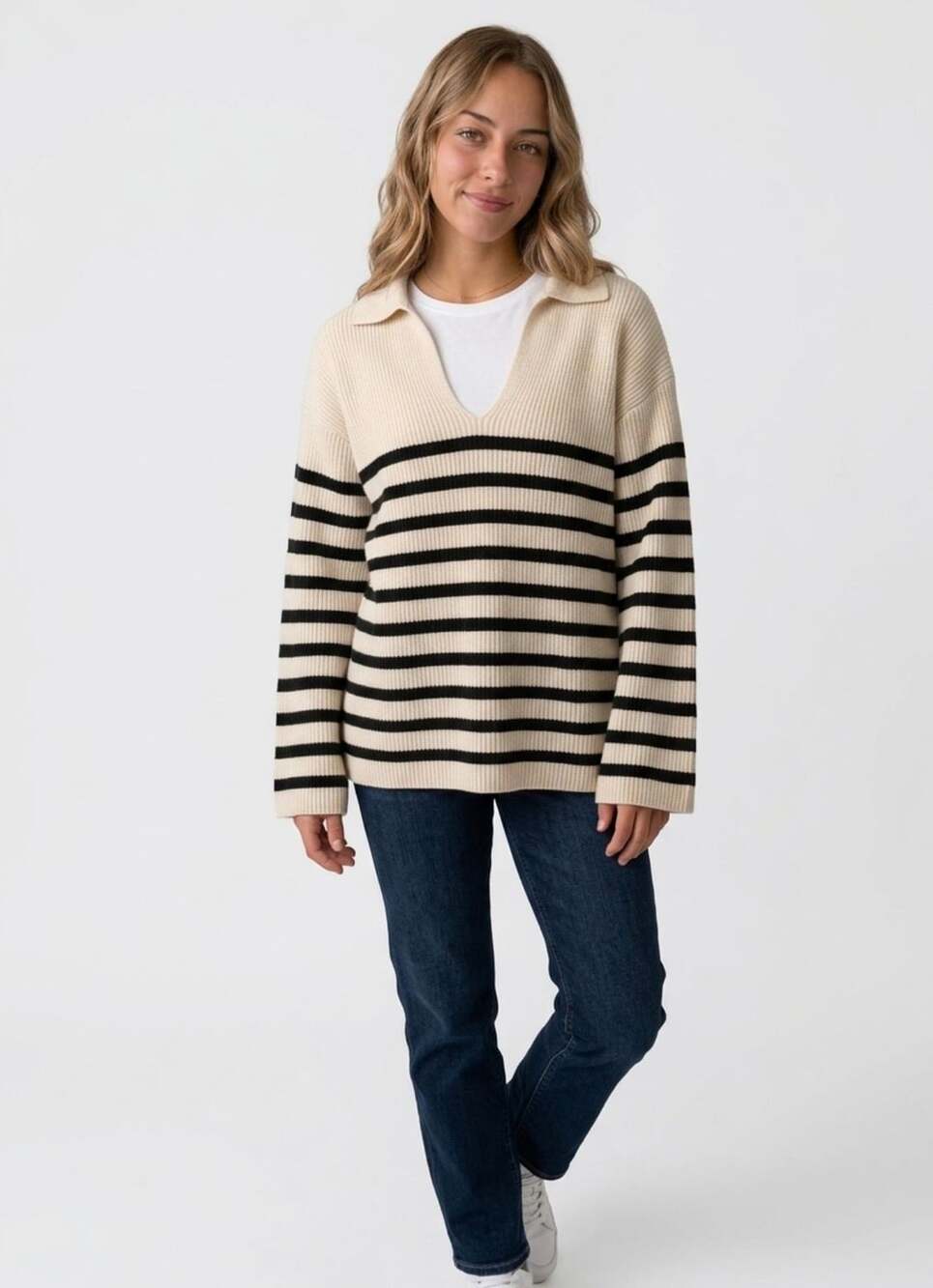 H&M Striped Collared Jumper Size XXL Cream Black NWT